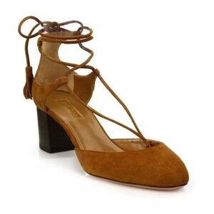 Aquazzura Boheme Tassel Pump Cognac Suede Excellent Condition Original Box sz 36